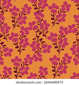 Artistic simple branches flowers peonies, dahlia and buds with leaves seamless pattern. Vector hand drawn. Retro, vintage, pastel print. Template for design, fabric, fashion, wallpaper, textile

