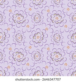 Artistic simple branches flowers peonies, dahlia and buds with leaves seamless pattern. Vector hand drawn. Retro, vintage, pastel print. Template for design, fabric, fashion, wallpaper, textile
