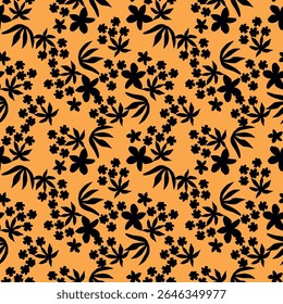 Artistic simple branches flowers peonies, dahlia and buds with leaves seamless pattern. Vector hand drawn. Retro, vintage, pastel print. Template for design, fabric, fashion, wallpaper, textile
