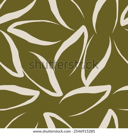Artistic simple branches flowers peonies, dahlia and buds with leaves seamless pattern. Vector hand drawn. Retro, vintage, pastel print. Template for design, fabric, fashion, wallpaper, textile