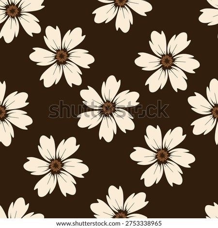 Artistic simple branches flowers peonies, dahlia and buds with leaves seamless pattern. Vector hand drawn. Retro, vintage, pastel print. Template for design, fabric, fashion, wallpaper, textile