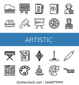 artistic simple icons set. Contains such icons as Piano, Brush, Painting palette, Paint brush, Notes, Note, Musical notes, Poet, Artist, Art, can be used for web, mobile and logo