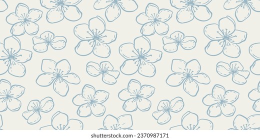 Patrón de flores artístico, sencillo, monotónico, sin costuras. Esquema de flores dibujado a mano vectorial, forma floral. Plantilla para diseño, tela, moda, diseño de superficie
