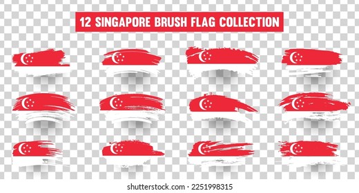 Artistic Singapore country brush flag collection. Set of grunge brush flags on a solid background