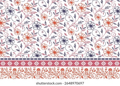 desenho de linha única artística em padrão floral sem emenda com borda perfeita para fundos de papel de parede, impressões de tecido e embalagem inspirada na natureza

