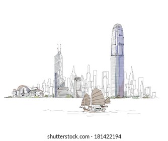 Artistic sketch of Hong Kong bay, sketch collection