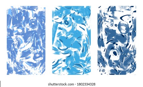 Kunstskizzenhafte Hintergründe. Tiefsee oder schneebedeckte Fenster. Handgezeichnete Vektorgrafik. Blaue Partikel, Pinselstriche auf Leinwand und Doodlines, Bilder im modernen Stil
