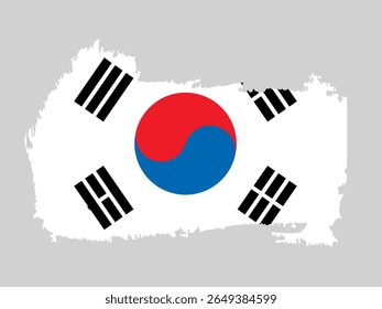 Bandeira artística da Coreia do Sul no layout de traçado de pincel com círculo simbólico e trigramas pretos.