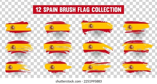 Artistic Spain country brush flag collection. Set of grunge brush flags on a solid background