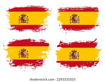 Artistic Spain country brush flag collection. Set of grunge brush flags on a solid background