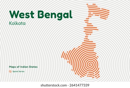 Artistic Spiral Map of West Bengal with Capital Kolkata in Center – Indian State Series