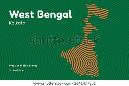 Artistic Spiral Map of West Bengal with Capital Kolkata in Center – Indian State Series