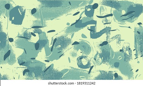 Fondo abstracto artístico salpicado, partículas verdes. Textura rizada, ilusión, curvatura. Pintura líquida, patrón irregular