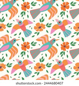 Artistic Spring pattern with birds and flowers. It can be used for textiles, fashion, wallpaper, wrapping paper, notebooks