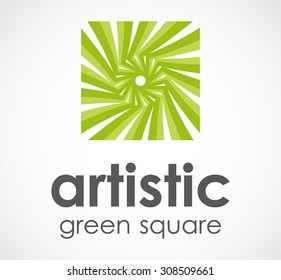Artistic square art creative green vortex abstract vector logo design template innovative business icon company identity symbol concept