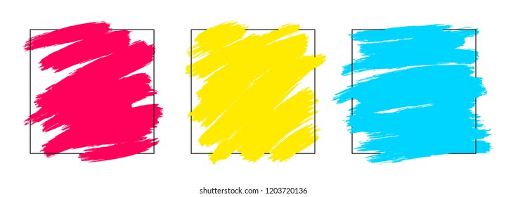 artistic square backdrop set, vector with brush strokes multi colors, oil paint look background with colorful painted stains