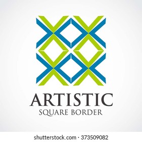 Artistic square of cross group abstract vector and logo design or template rectangle decoration business icon of company identity symbol concept