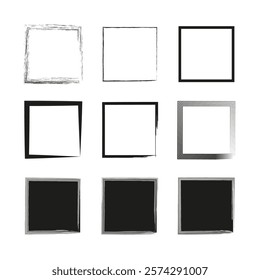 Artistic square frames. Geometric abstract outlines. Minimalist black vector. Irregular bold shapes.