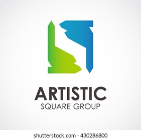 Artistic square of group triangle abstract vector and logo design or template community business icon of company identity symbol concept