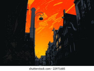 Fondo artístico de la calle. Ilustración vectorial.