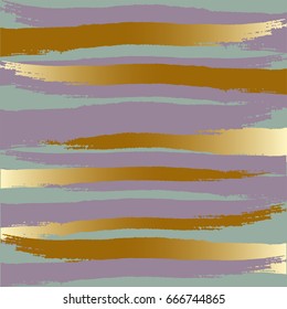 Artistic striped background with brush freehand texture. Golden brush strokes with cacao and pistachio colors. Wedding, anniversary, birthday, greeting card, cover design, wraps, wallpaper. Vector