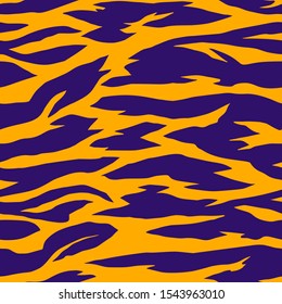 Artistic striped seamless pattern. Flat silhouette of animal skin tiger zebra fur print. Torn borders. Background with wavy abstract stripes. Fashion design for textile, fabric, wrapping, surface.