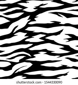 Artistic striped seamless pattern. Flat silhouette of animal skin tiger zebra fur print. Torn borders. Background with wavy abstract stripes. Fashion design for textile, fabric, wrapping, surface.