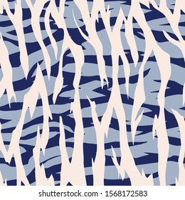 Artistic striped seamless pattern. Flat silhouette of animal skin tiger zebra fur print. Torn borders. Background with wavy abstract stripes. Fashion design for textile, fabric, wrapping, surface.