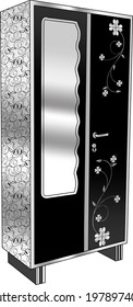 Artistic style almirah design with floral pattern on black and white background clip art. Wardrobe, cabinet or cupboard design with black and white bakcground and artistic floral pattern design.