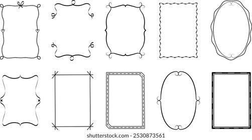 Conjunto de Quadros Ondulado de Borda Desenhado à Mão Artístico e Estiloso