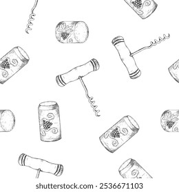 An artistic and stylish illustration of vintage wine tools arranged into an appealing pattern