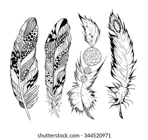 Artistic stylized feathers, made on the design of the hand