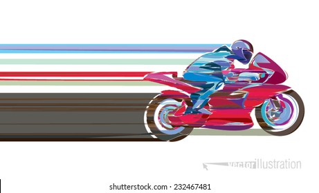 Artistic stylized motorcycle racer in motion. Vector illustration