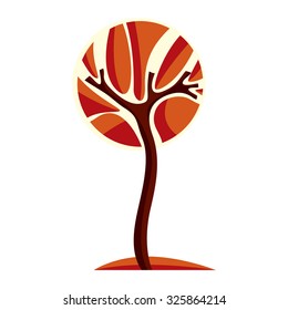Artistic stylized natural design symbol, creative tree illustration. Can be used as ecology and environmental conservation concept. 