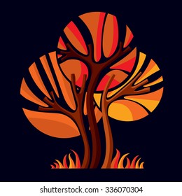 Artistic stylized natural design symbol, creative tree illustration. Can be used as ecology and environmental conservation concept. 