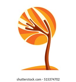 Artistic stylized natural design symbol, creative tree illustration. Can be used as ecology and environmental conservation concept. 