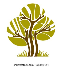 Artistic stylized natural symbol, creative tree illustration. Can be used as ecology and environmental conservation concept.