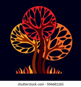 Artistic stylized natural symbol, creative tree illustration. Can be used as ecology and environmental conservation concept.