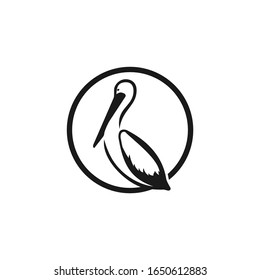 Artistic stylized pelican icon. Pelican cirlce logo design. Silhouette of birds.
