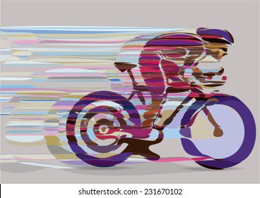 Artistic stylized racing cyclist in motion. Vector illustration.