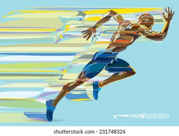 Artistic stylized running man in motion