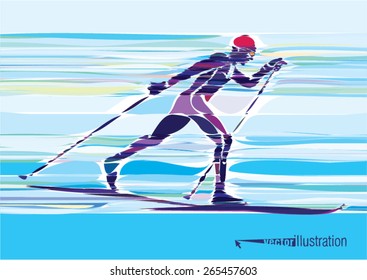 Artistic stylized skier in motion. Vector artwork.