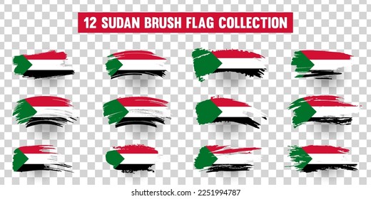 Artistic Sudan country brush flag collection. Set of grunge brush flags on a solid background