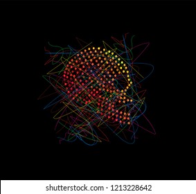 Artistic Sugar skull icon with yellow dots, colorful background 