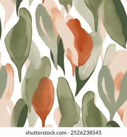 Artistic Summer Autumn  Eucalyptus Leaf Watercolor Abstract Scandinavian Design Seamless Pattern Wallpaper Curtain Bedding Background Upholstery Gift Wrapping Paper Vector 
