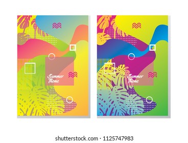 Artistic summer cards with bright gradient background,shapes and geometric elements in memphis style.Abstract design cards perfect for prints,flyers,banners,invitations,special offer and more.