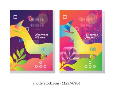 Artistic summer cards with bright gradient background,shapes and geometric elements in memphis style.Abstract design cards perfect for prints,flyers,banners,invitations,special offer and more.