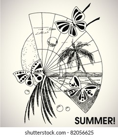 artistic summer holiday - hand-drawn illustration