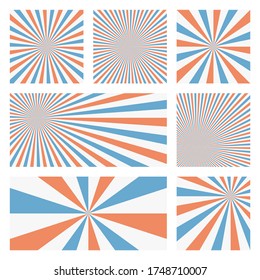 Artistic sunburst background collection. Abstract covers with radial rays. Modern vector illustration.