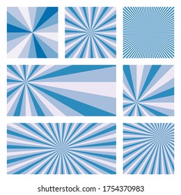 Colección artística del fondo de la explosión solar. Fundas abstractas con rayos radiales. Encantadora ilustración vectorial.